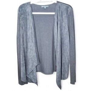 INC International Concepts Cardigan Womens XL Black Faux Suede Open Front Draped